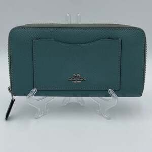 Coach Crossgrain Accordion Zip-Around Wallet F54007 Blue Leather